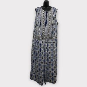 Shelby & Palmer Blue Yellow & White Bohemian Pattern Sleeveless Jumpsuit Size 3X